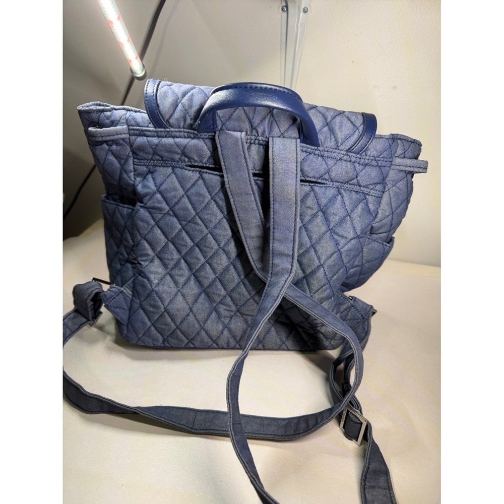 Vera Bradley Quilted Denim-Effect Blue Drawstring Backpack - Picture 4 of 7